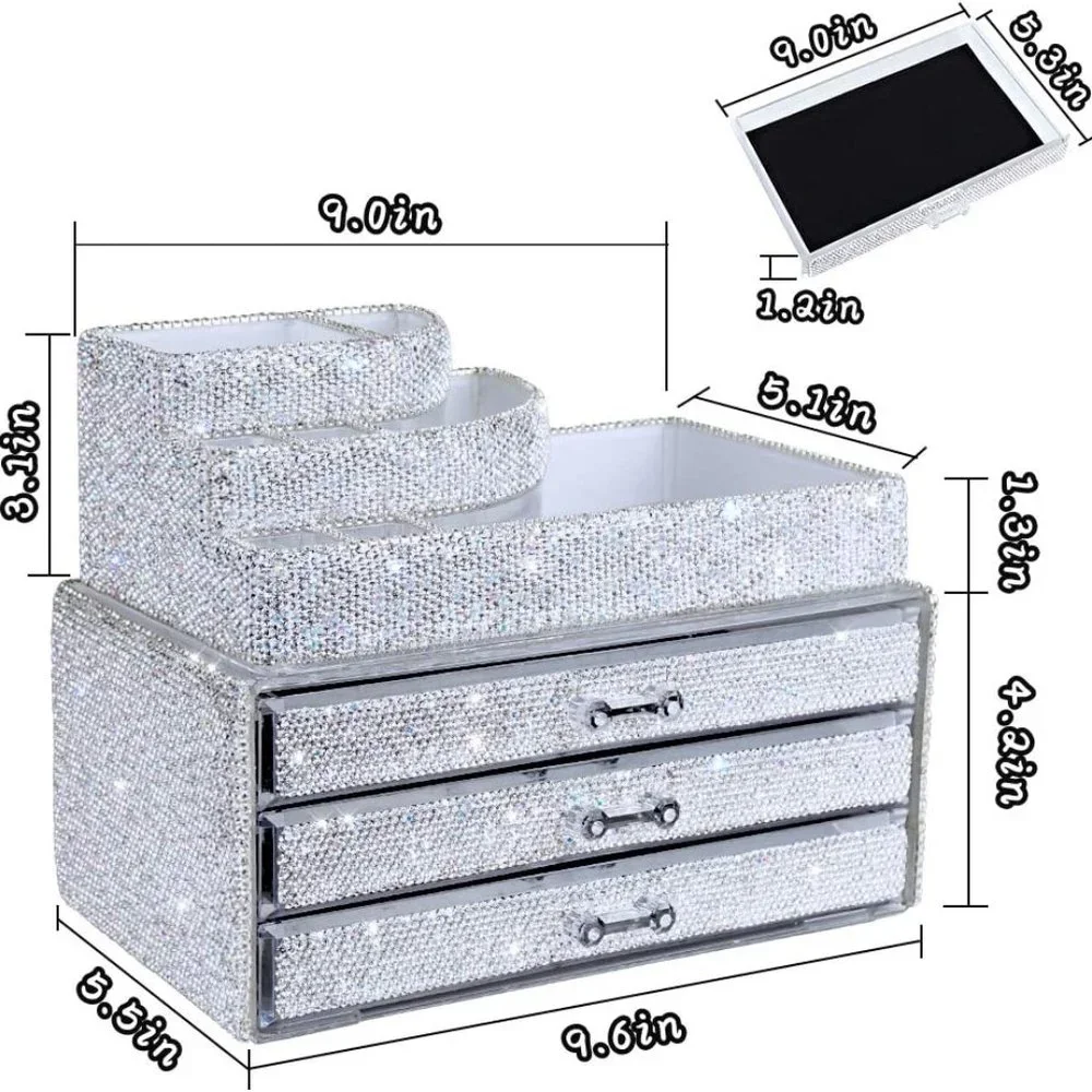 NWT Sparkling Bling Swarovski Crystal Rhinestone Makeup Organizer Jewelr…